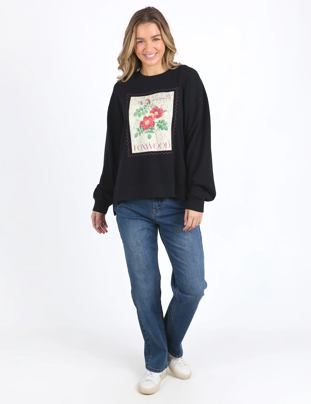 STAMPED FLORAL CREW - BLACK