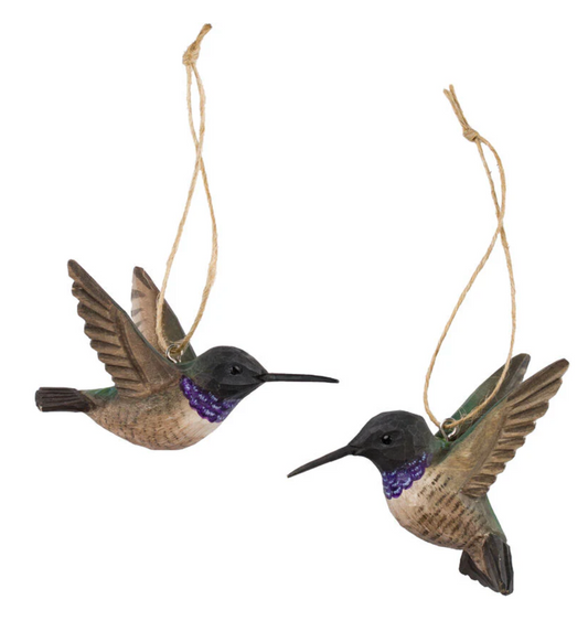 BLACK CHINNED HUMMINGBIRD HANDCARVED DECO