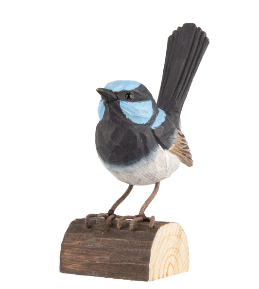 SUPERB FAIRY WREN HANDCARVED DECO BIRD