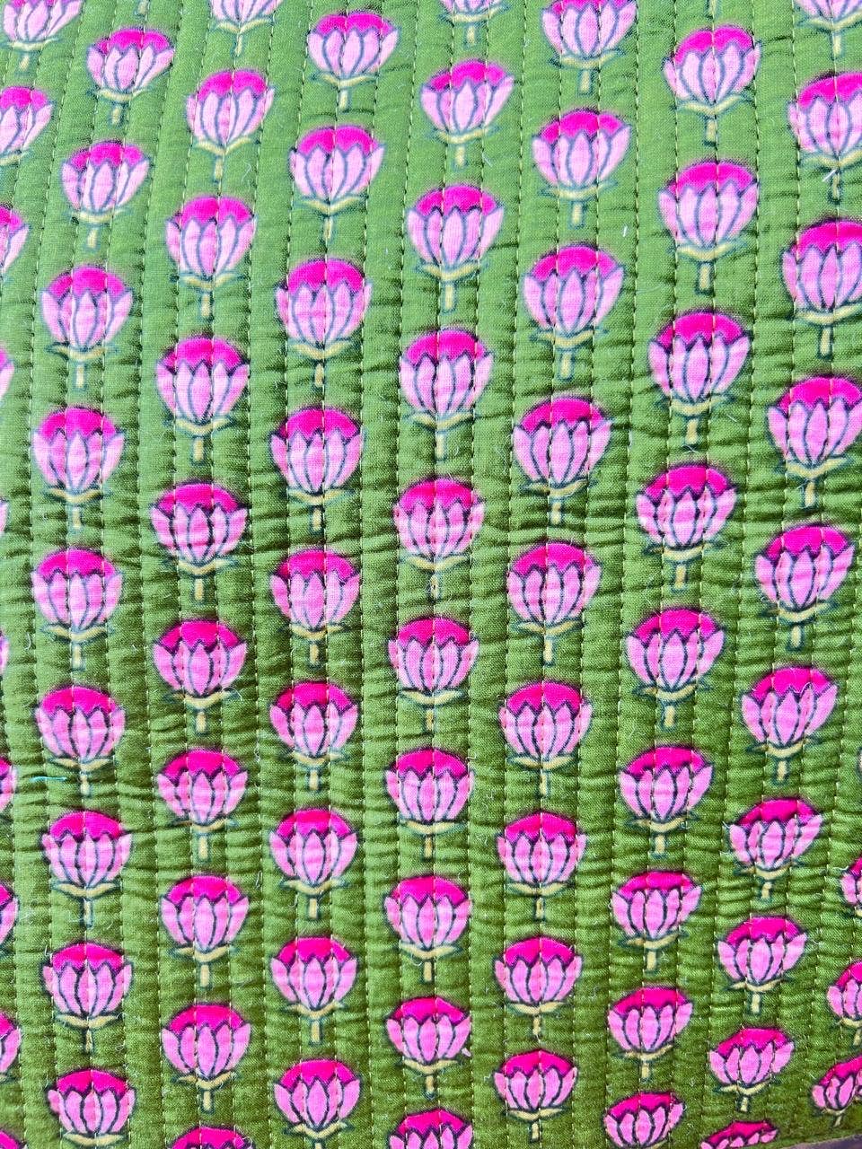 QUILTED COTTON LAPTOP BAG - GREEN & PINK FLORAL
