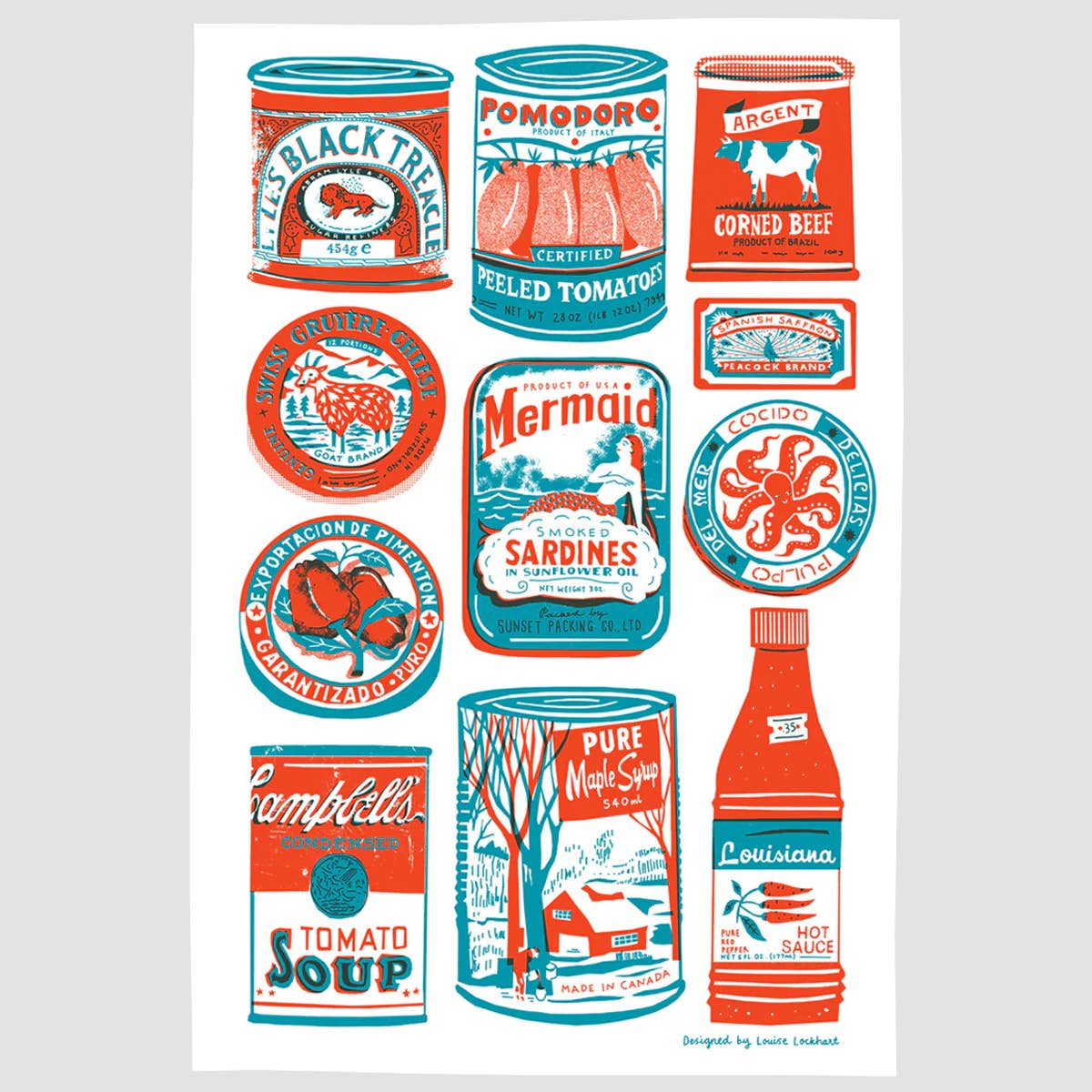 Tins Screen Printed Linen Union Tea Towel