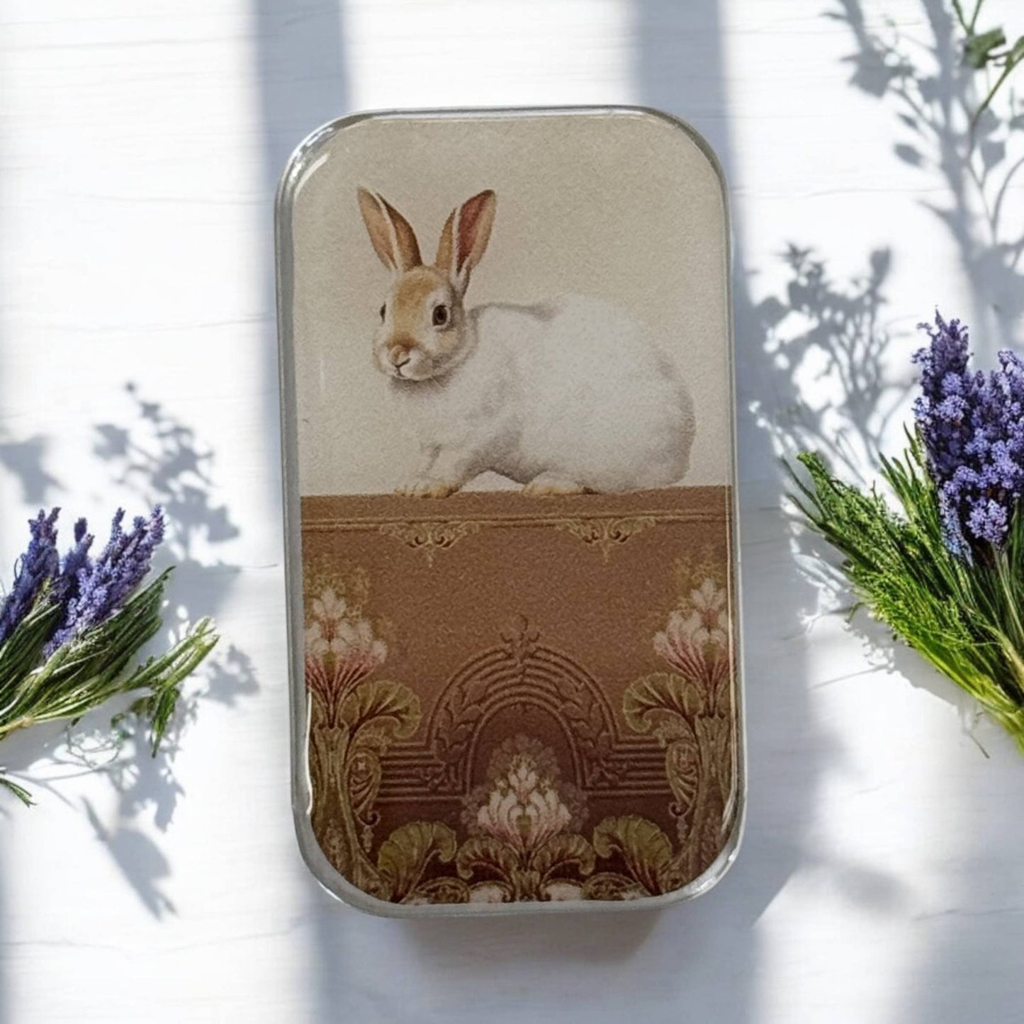 SWEET WHITE BUNNY NOTIONS TIN - LARGE