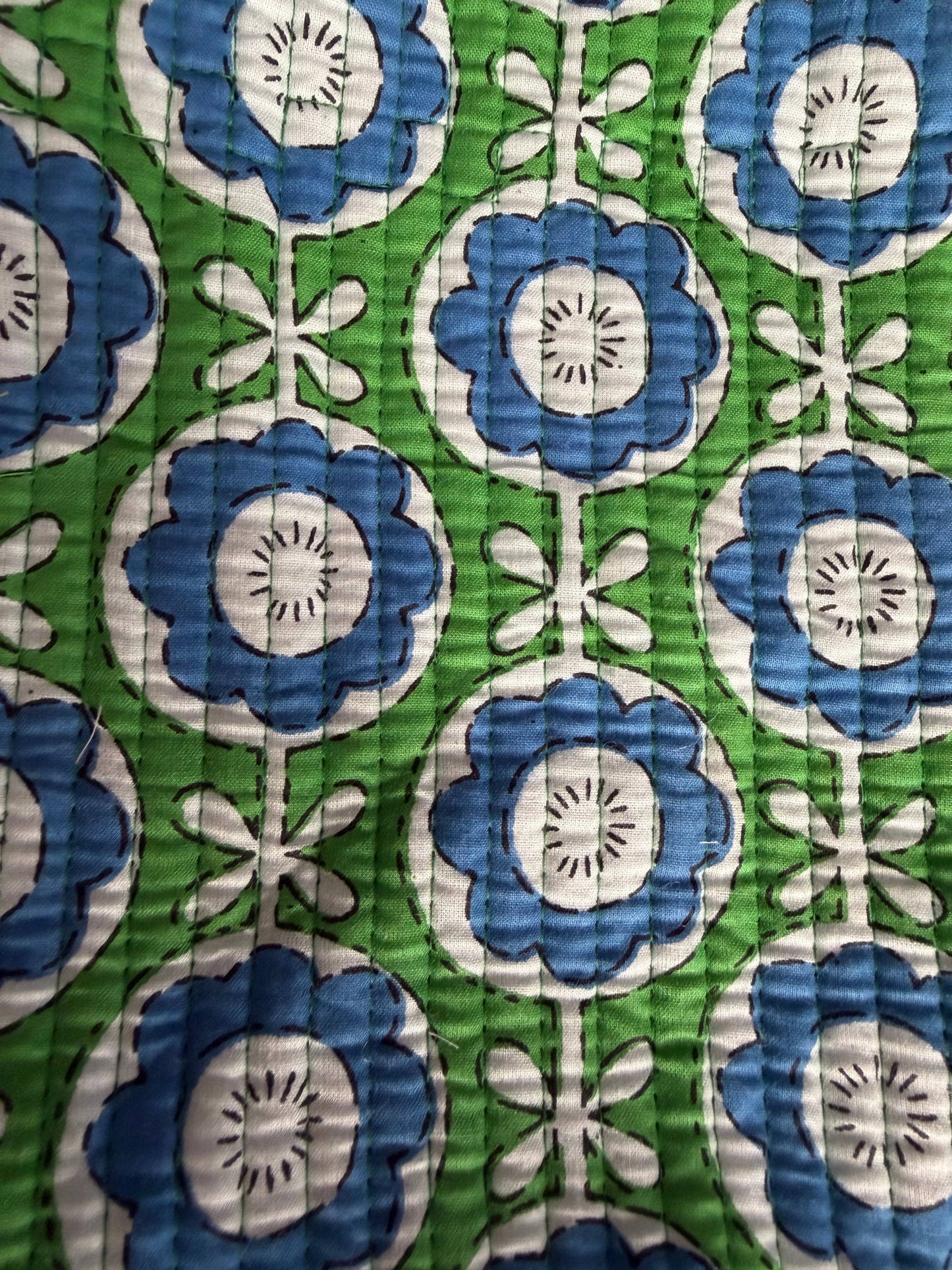 ROUND QUILTED BAG - GREEN & BLUE