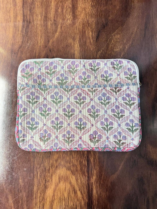 QUILTED LAPTOP BAG - BLUE & MAUVE FLORAL