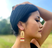 Load image into Gallery viewer, RED & PINK HANDWOVEN BEADED DROP EARRINGS