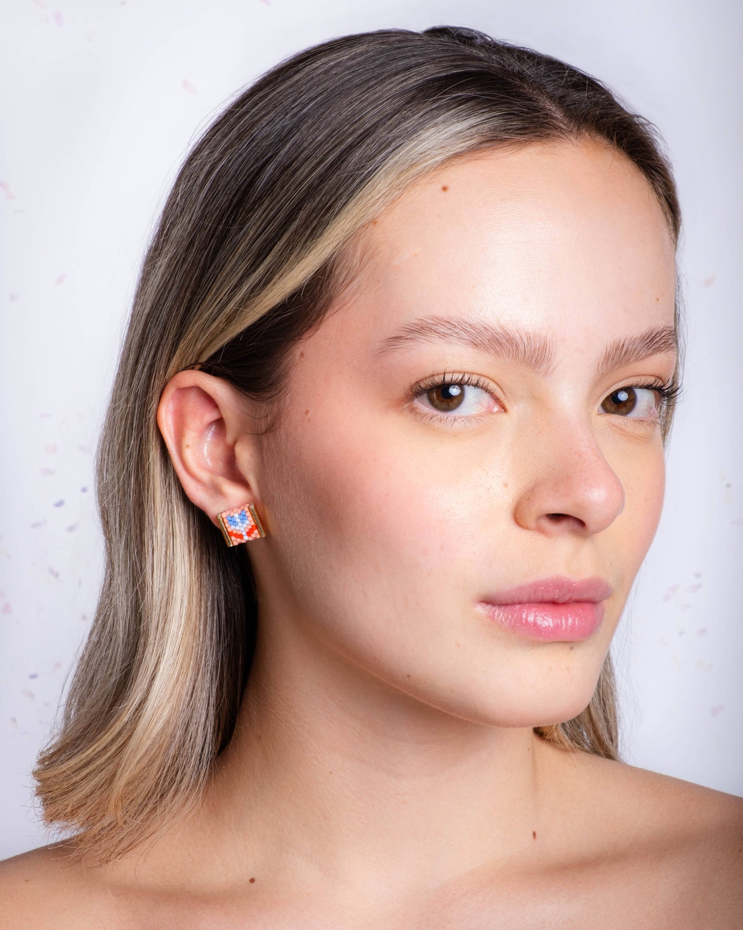 BEADED HANDWOVEN TULIP STUD PACK - SALMON RED