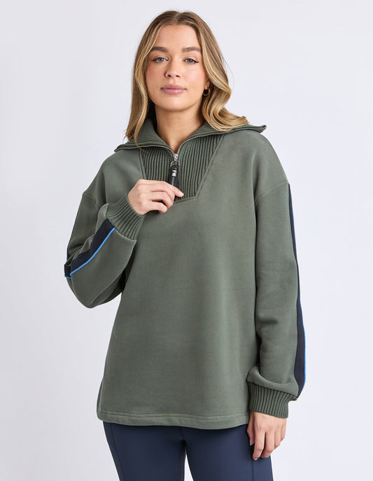 KNIT COLLAR CREW - KHAKI
