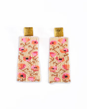 Load image into Gallery viewer, BEADED HANDWOVEN POPPY FLOWER FRINGE EARRINGS - CREAM/PINK