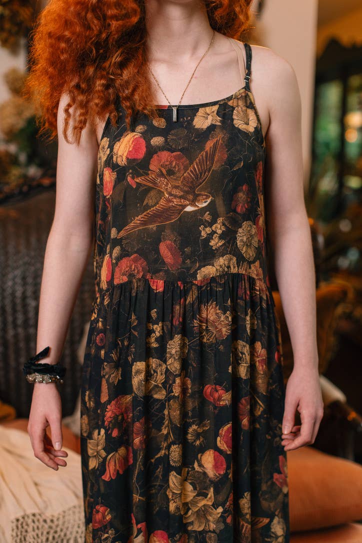 HEART OF GOLD BOHÉME LONG MAXI SLIP DRESS WITH SACRED HEART
