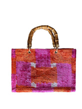 Load image into Gallery viewer, SILK IKAT VELVET TOTE WITH BAMBOOHANDLE