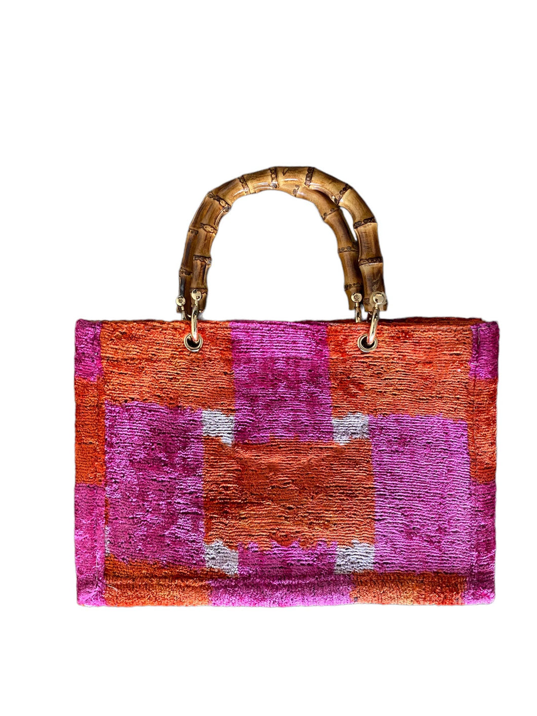 SILK IKAT VELVET TOTE WITH BAMBOOHANDLE