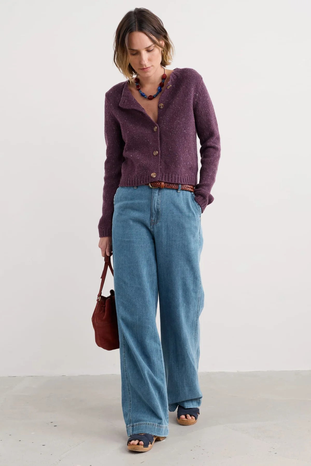 DAWSON PICK MERINO CARDIGAN - GRAPE