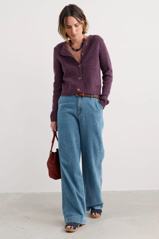 DAWSON PICK MERINO CARDIGAN - GRAPE