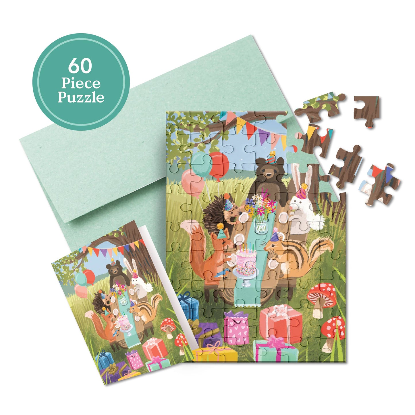 PUZZLE GREETING CARD - WOODLAND PARTY