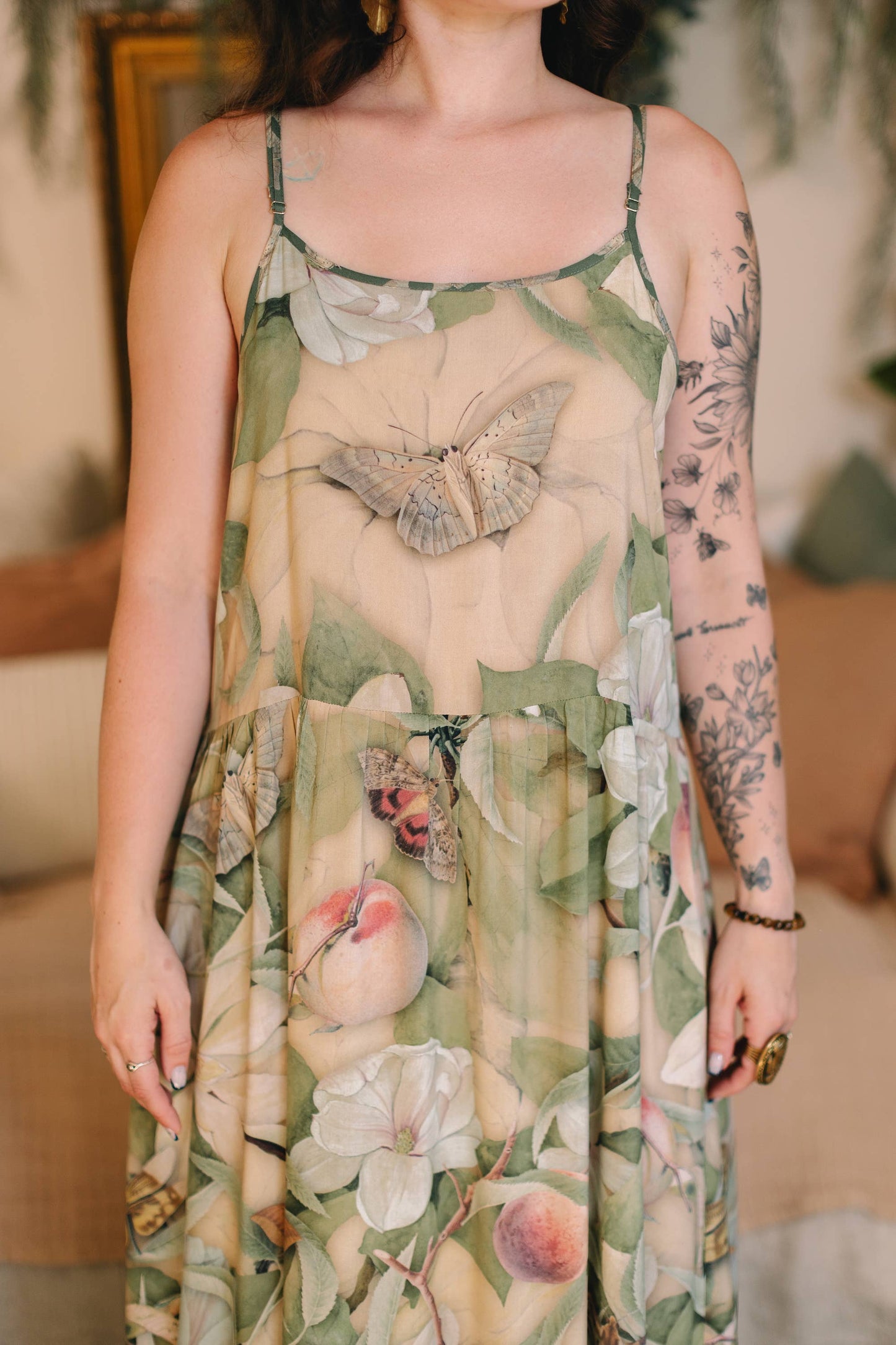FLEUR DE SOLIEL BOHÉME MAXI  SLIP DRESS WOTH FLORALS & BUTTERFLIES