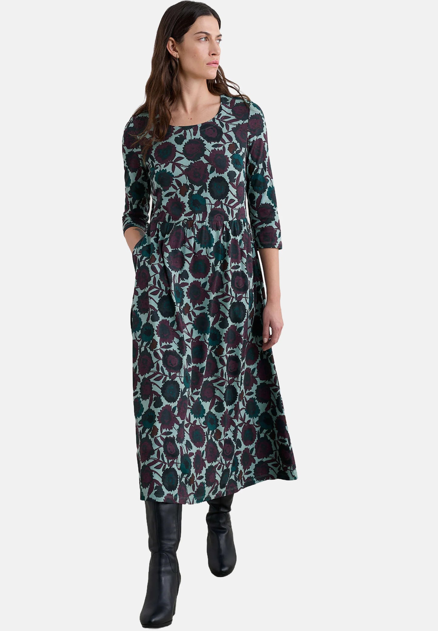EMILY DRESS - FIGURATIVE FLORAL SARDINE