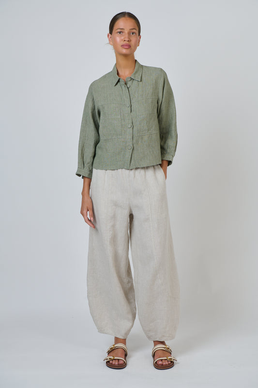 LINEN SHIRT JACKET - ARTICHOKE