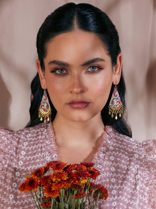 BEADED HANDWOVEN PAISLEY DROP EARRINGS