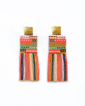 Load image into Gallery viewer, BEADED HANDWOVEN STRIPED KNIT FRINGE EARRINGS - SWEET ESCAPE