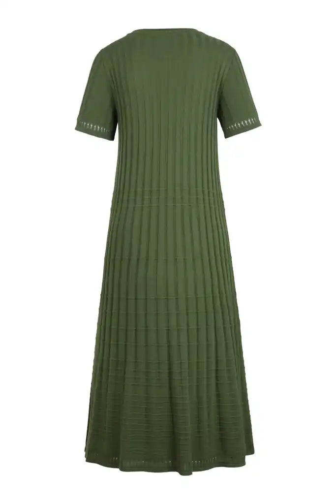 SOLID O-NECK RIBBED DRESS - GREEN