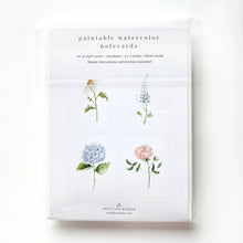 Load image into Gallery viewer, GARDEN FLOWERS PAINTABLE WATERCOLOUR NOTECARD SET