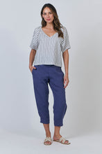 Load image into Gallery viewer, BLUEBERRY STRIPE LINEN V-NECK TOP