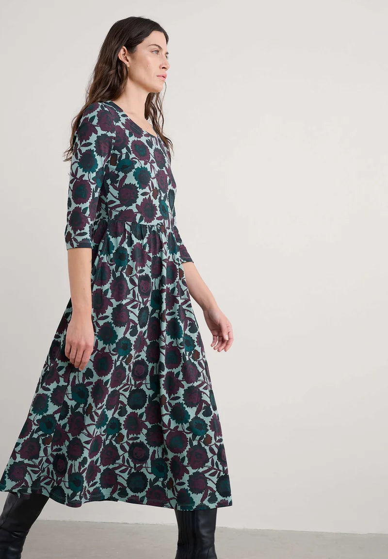 EMILY DRESS - FIGURATIVE FLORAL SARDINE
