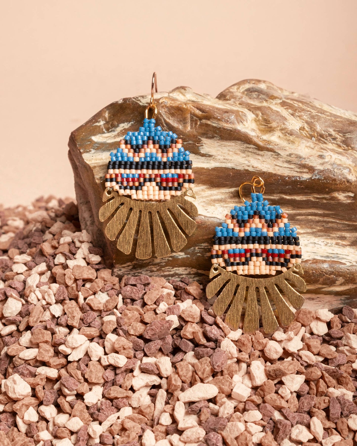 BEADED HANDWOVEN SANTA FE DROP EARRINGS - BLUE BROWN