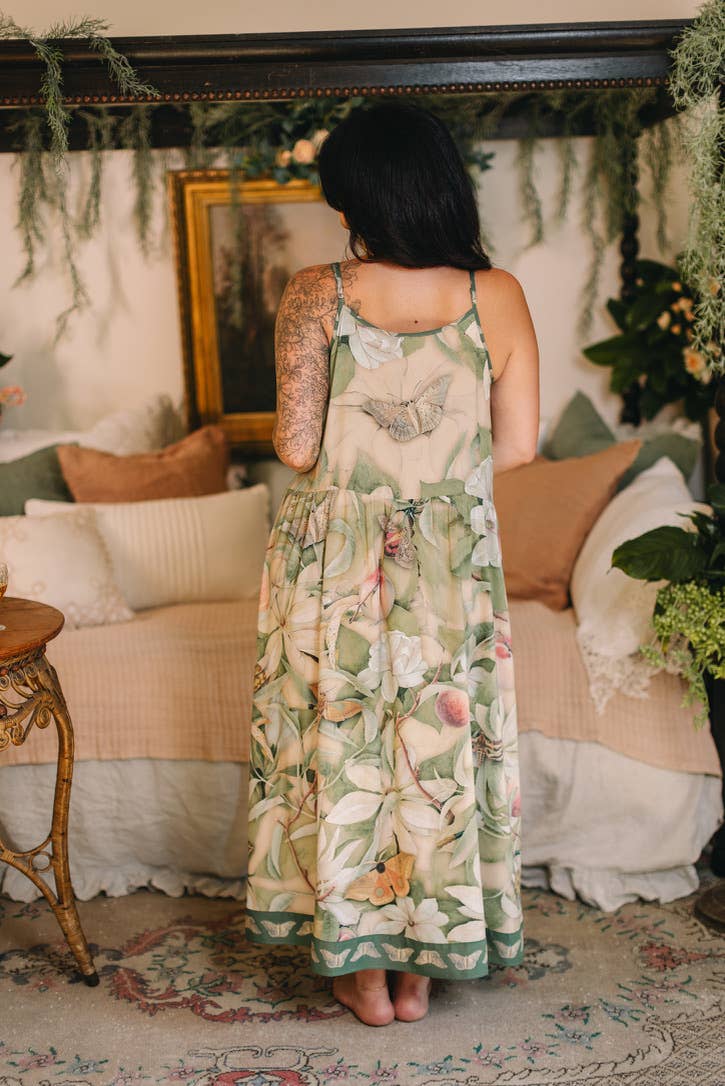 FLEUR DE SOLIEL BOHÉME MAXI  SLIP DRESS WOTH FLORALS & BUTTERFLIES