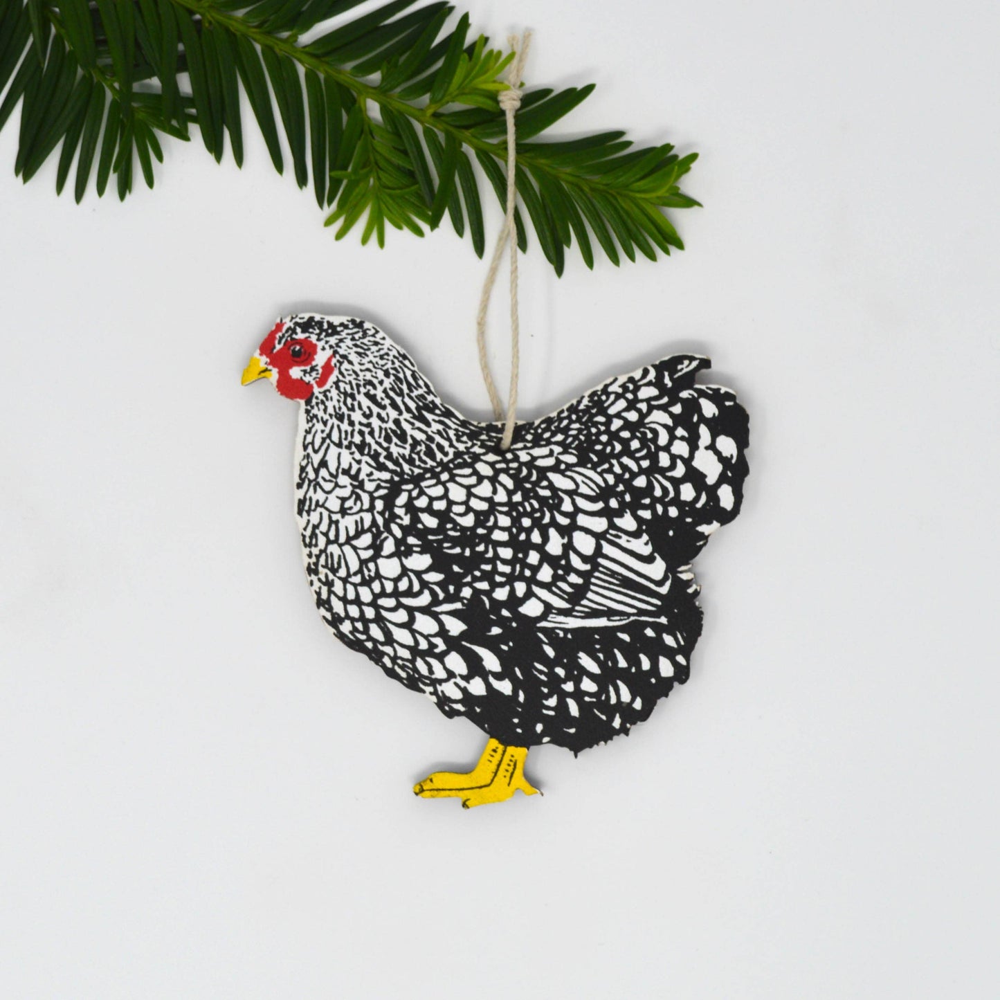 WOODEN SPECKLED HEN ORNAMENT