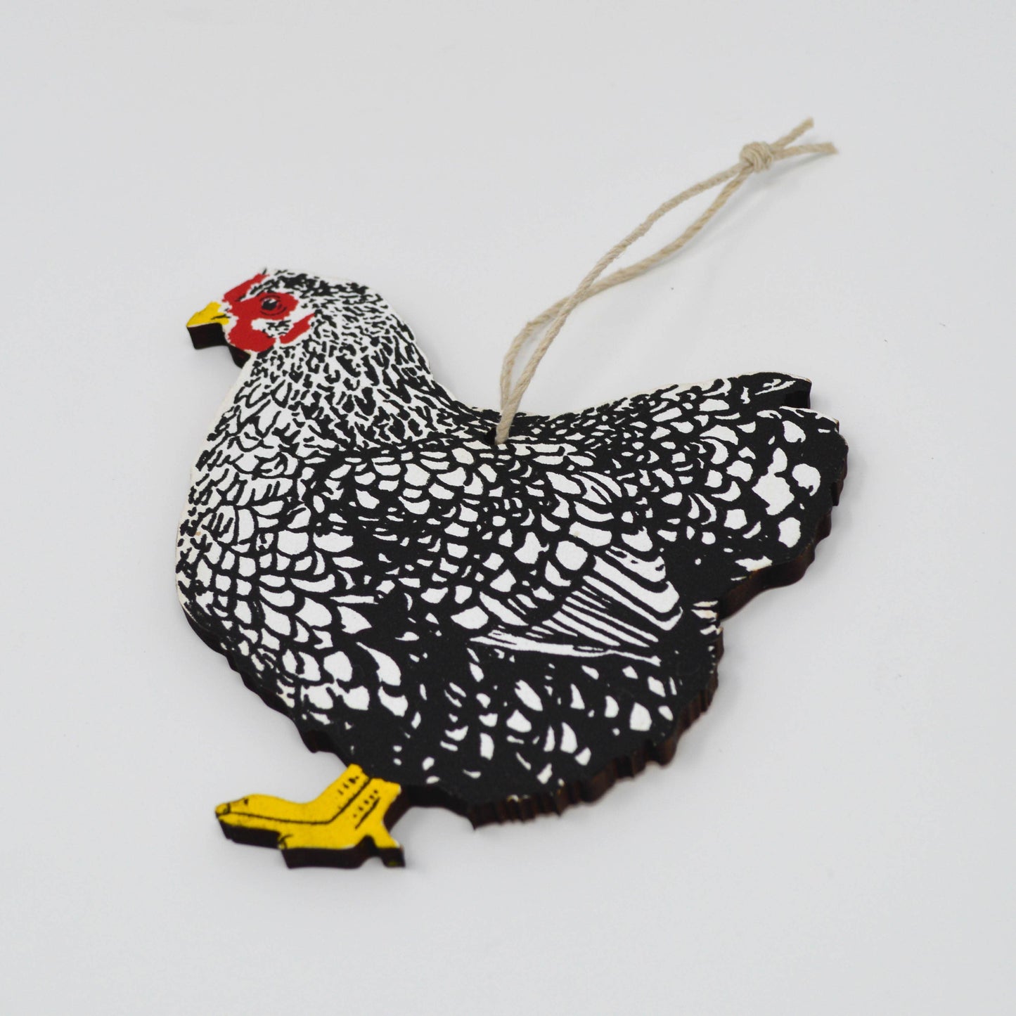 WOODEN SPECKLED HEN ORNAMENT