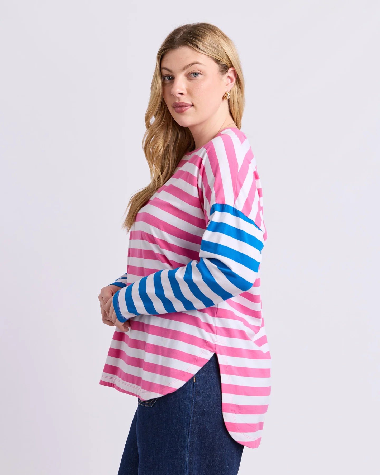 ROUGE STRIPE LONG SLEEVE TEE - PINK & WHITE STRIPE