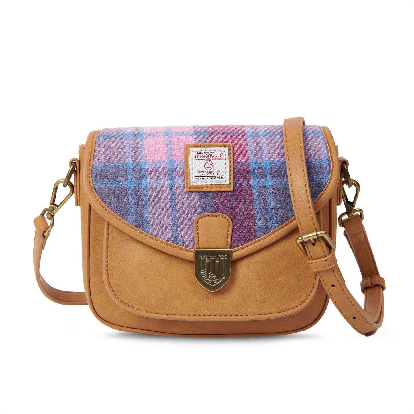 THE MINI SADDLE BAG - PINK BLUE TARTAN
