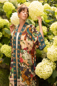 LONG DUSTER ROBE - STAY GOLD FLORAL w/ Rabbit & Bees