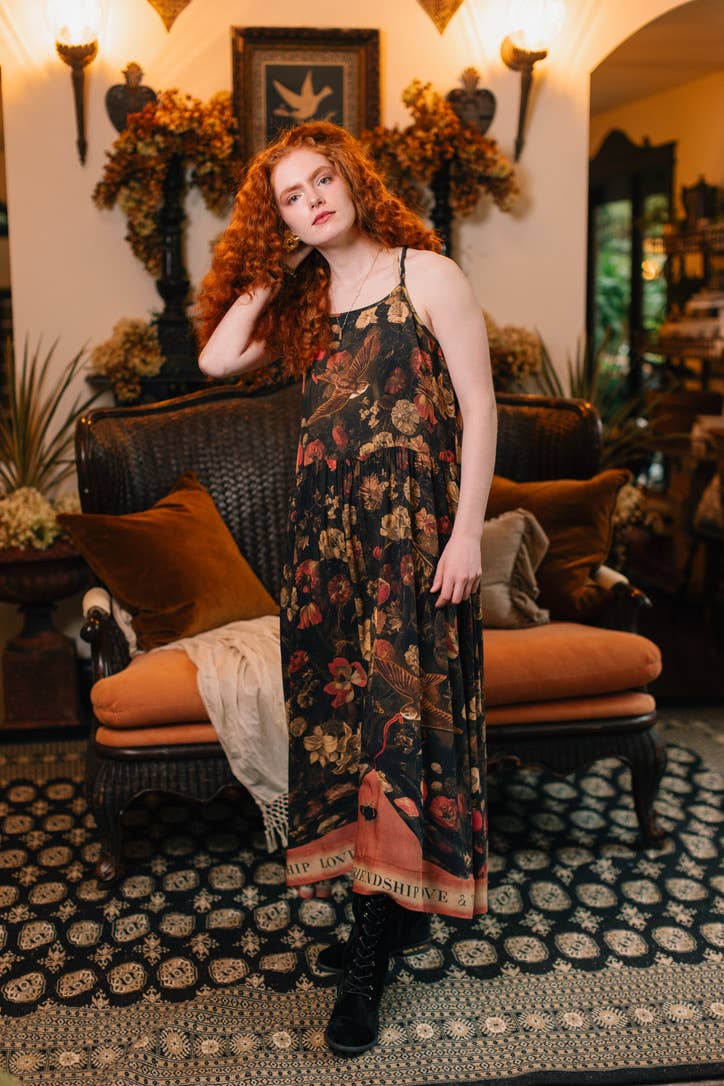 HEART OF GOLD BOHÉME LONG MAXI SLIP DRESS WITH SACRED HEART