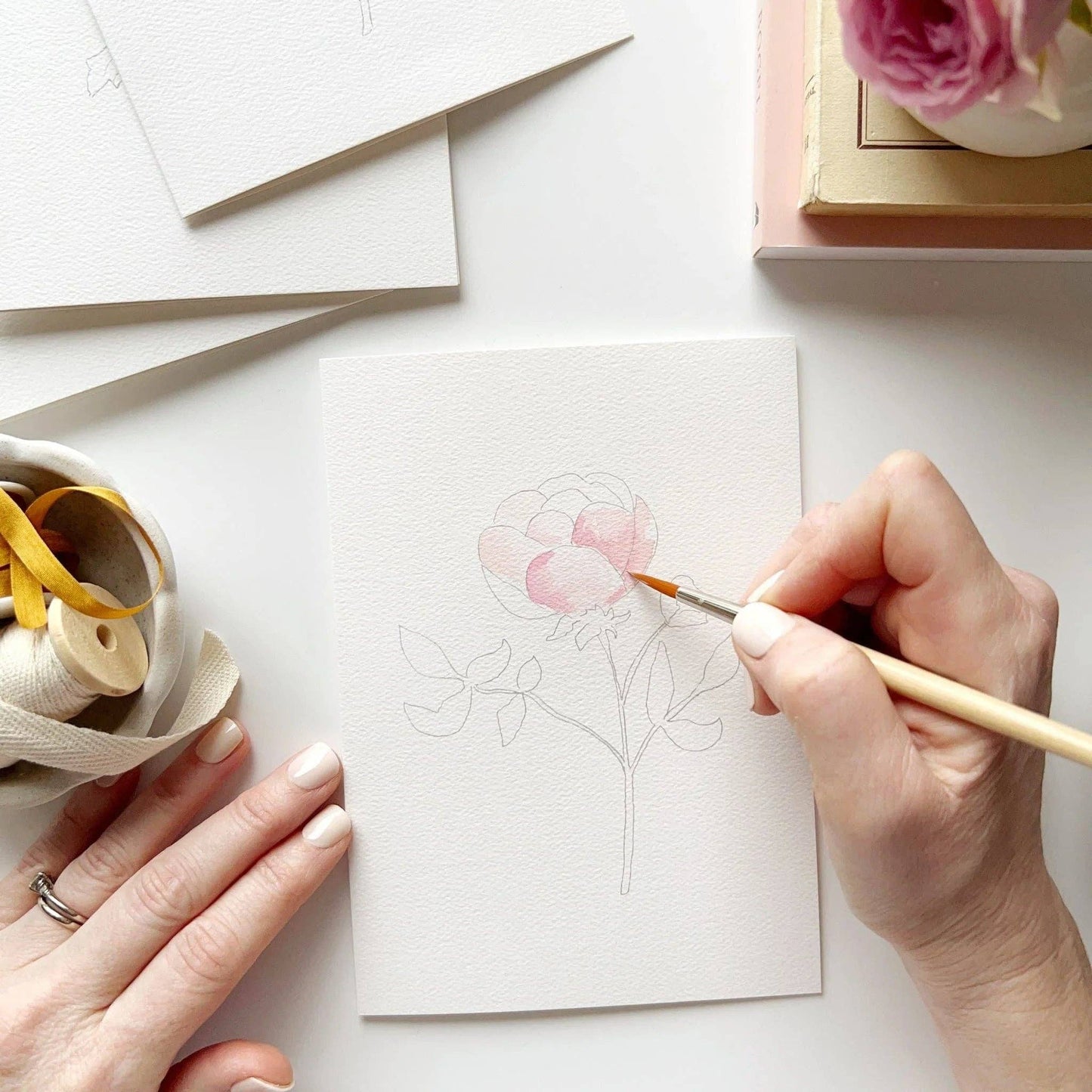 GARDEN FLOWERS PAINTABLE WATERCOLOUR NOTECARD SET