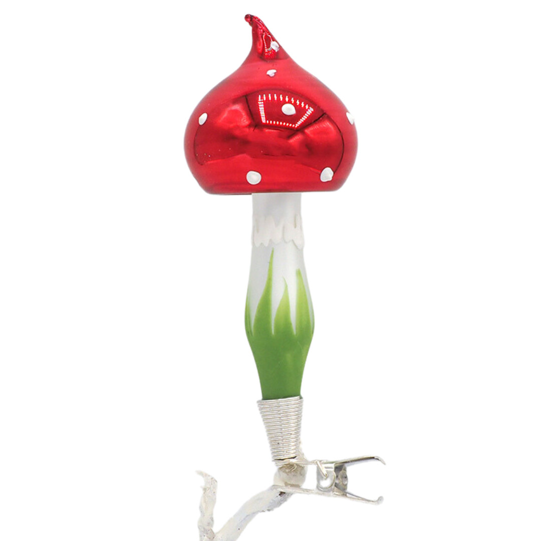 GLASS CHRISTMAS ORNAMENT- MUSHROOM