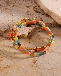 MIYUKI TILA BRACELETS - AQUA/ORANGE SET 3