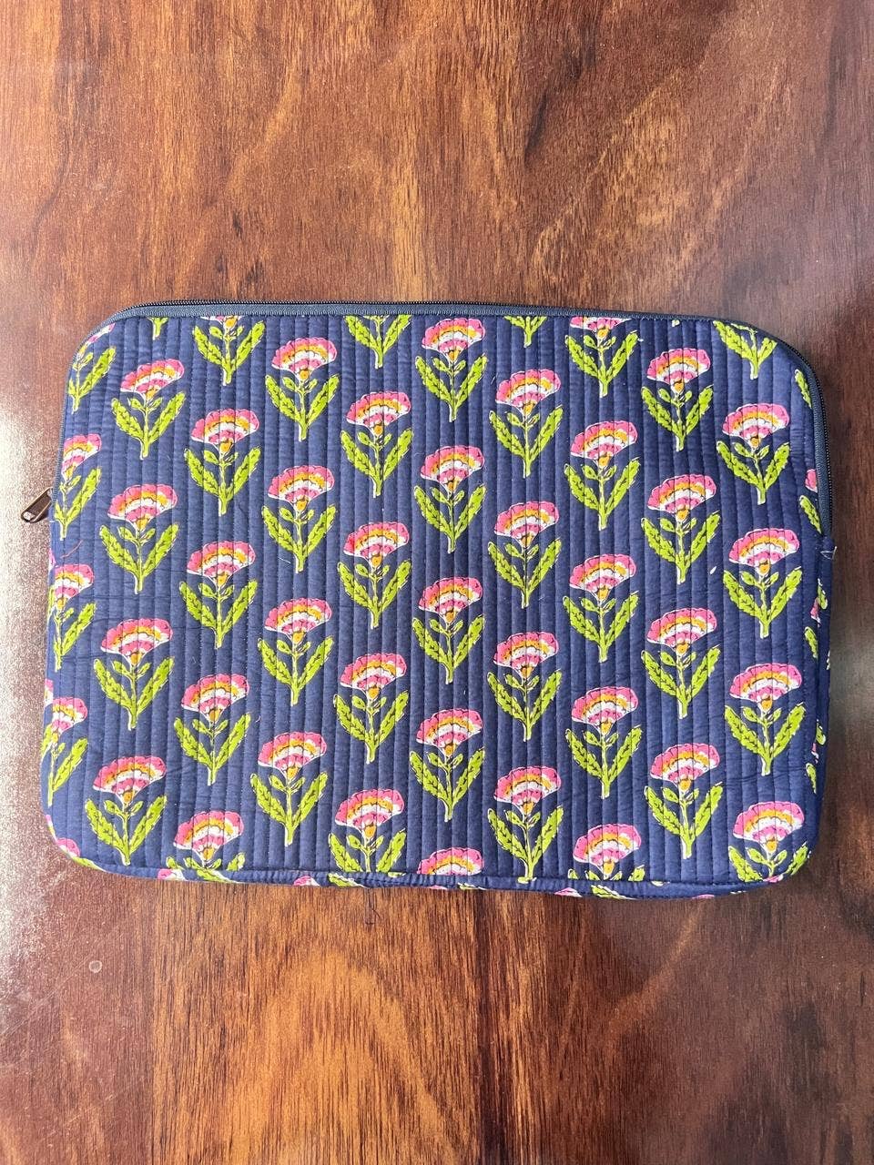 QUILTED COTTON LAPTOP BAG - BLUE