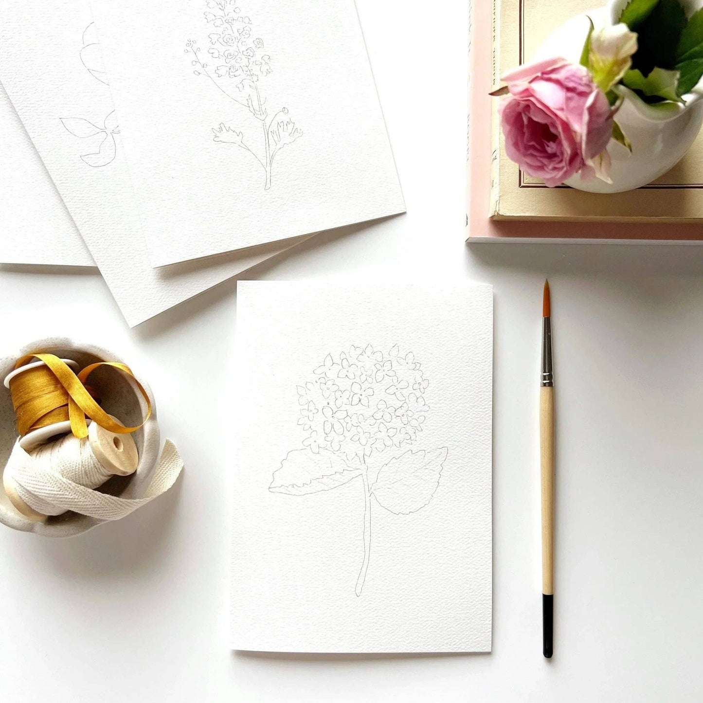GARDEN FLOWERS PAINTABLE WATERCOLOUR NOTECARD SET