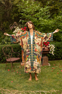 LONG DUSTER ROBE - STAY GOLD FLORAL w/ Rabbit & Bees
