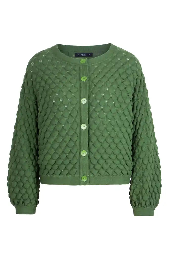 SOLID CARDIGAN - STRUCTURE PATTERN GREEN