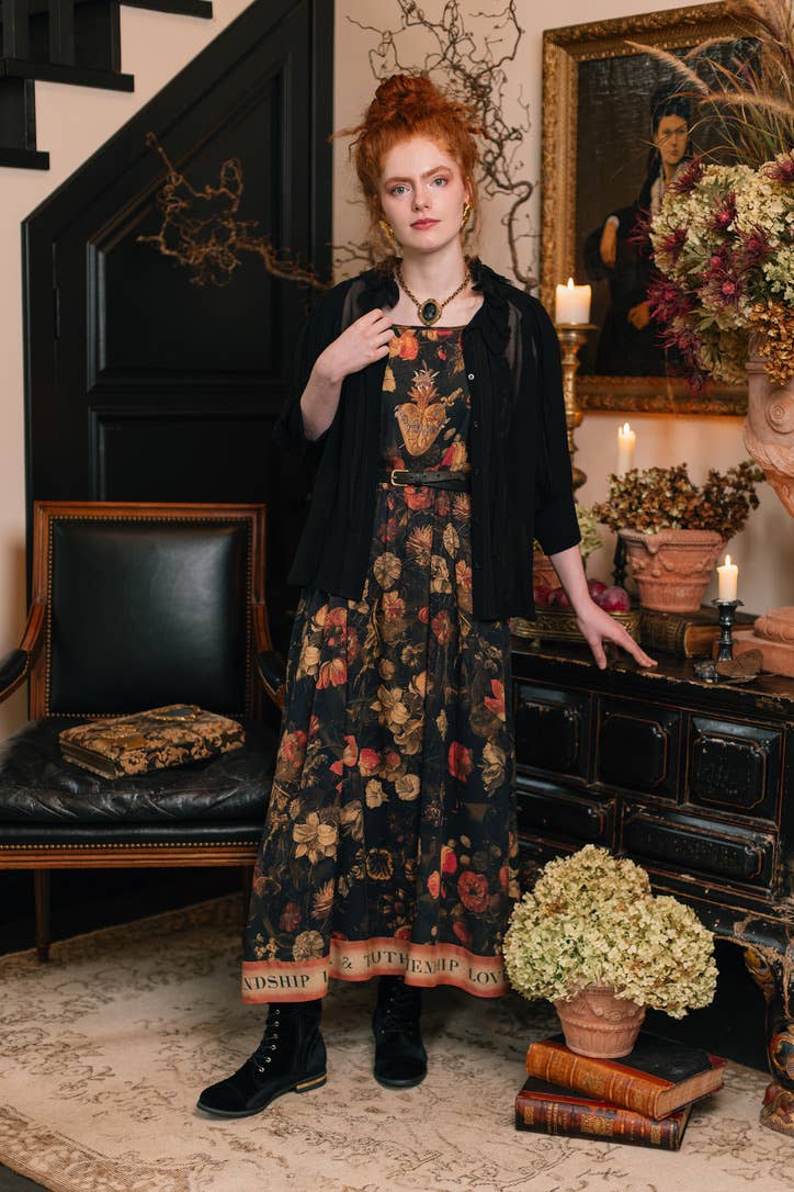 HEART OF GOLD BOHÉME LONG MAXI SLIP DRESS WITH SACRED HEART