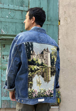 Load image into Gallery viewer, UPCYCLED DENIM JACKET WITH VINTAGE NEEDLEPOINT - CASTLE &amp; SWANS