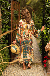 LONG DUSTER ROBE - STAY GOLD FLORAL w/ Rabbit & Bees