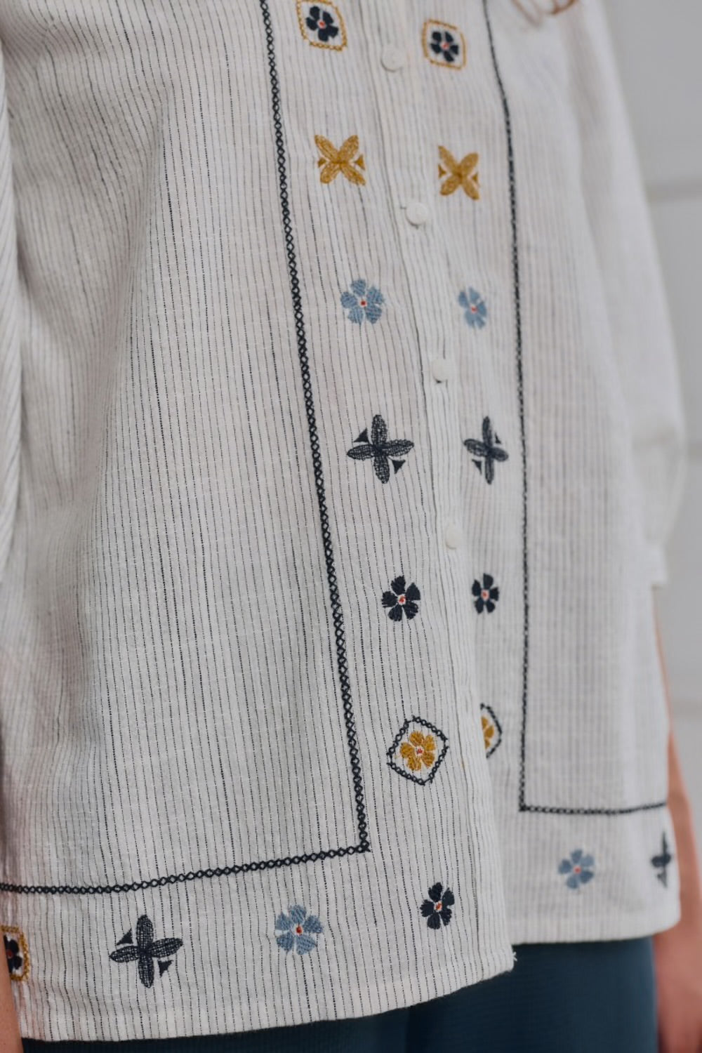HOPE COTTAGE EMBROIDERED BLOUSE - SIMPLICITY STRIPE CHALK MARITIME