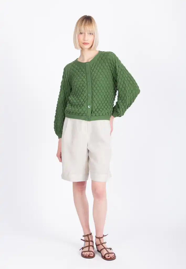 SOLID CARDIGAN - STRUCTURE PATTERN GREEN
