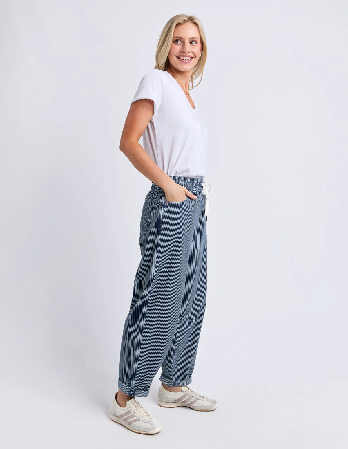 PENNY PINSTRIPE BARREL JOGGER - BLUE & WHITE STRIPE