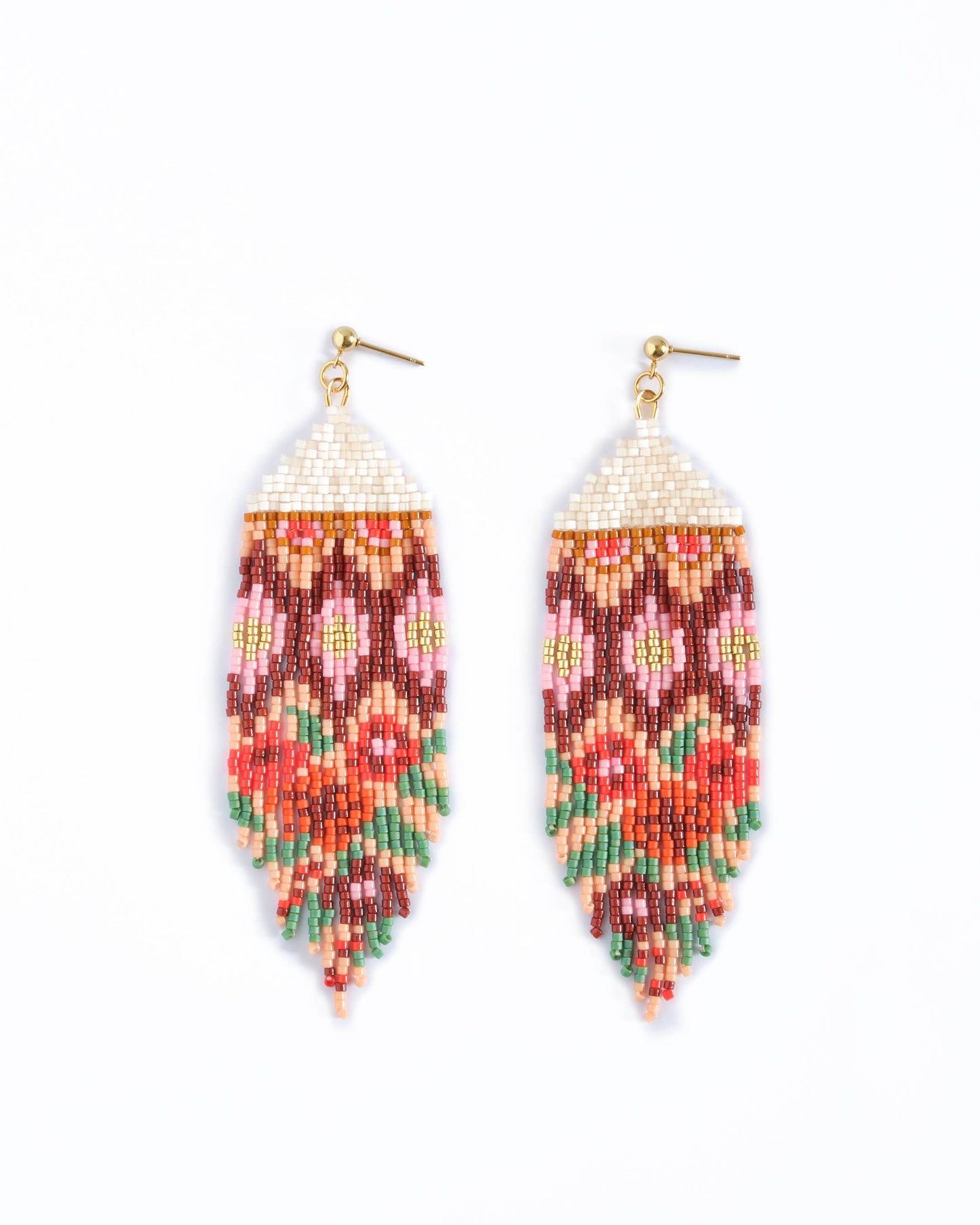 BEADED HANDWOVEN HUIPIL FRINGE EARRINGS - SWEET ESCAPE
