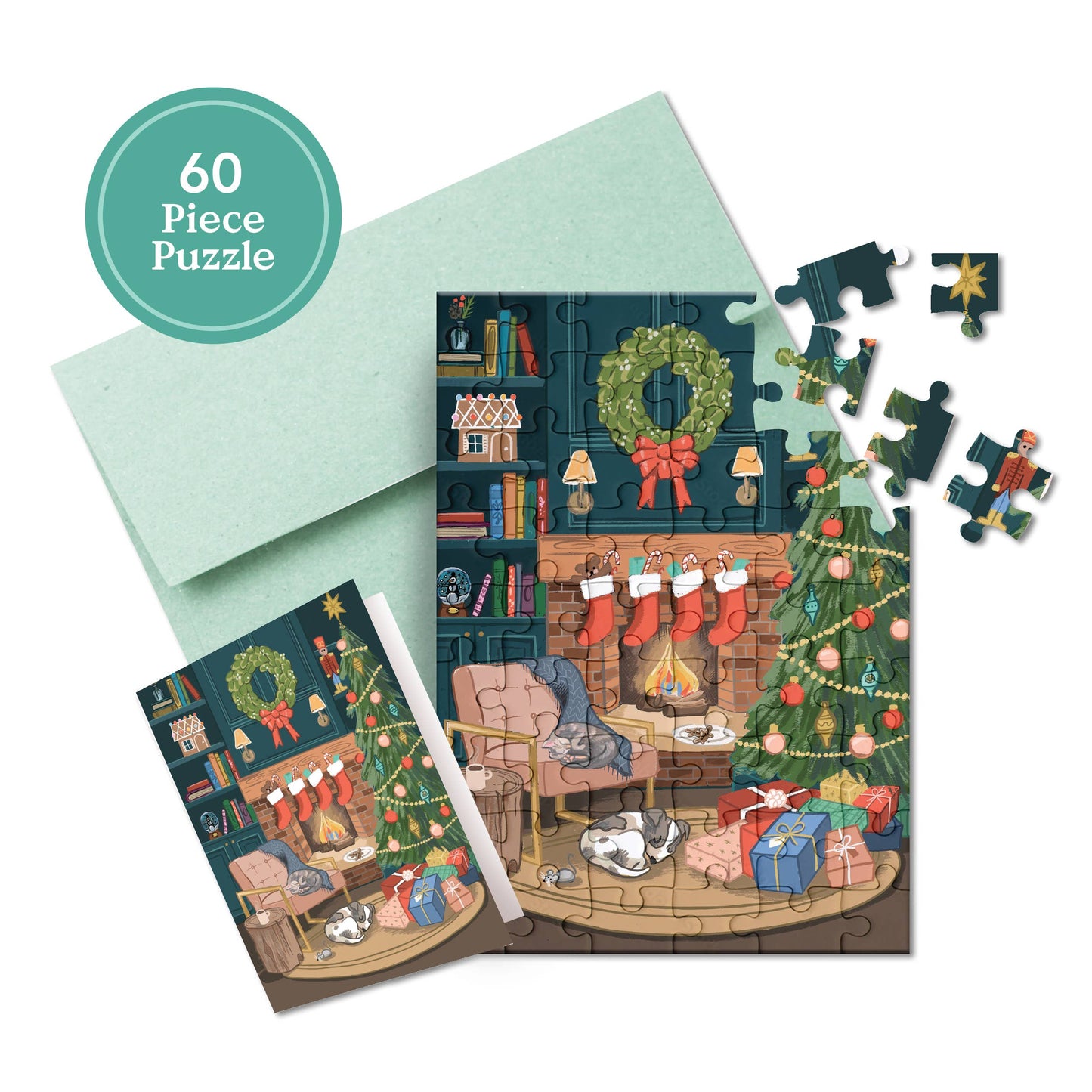 PUZZLE GREETING CARD - COSY FIREPLACE